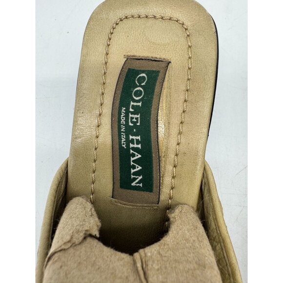 Cole Haan Womens Slide Heeled Sandals Sz 10B Beige Woven Leather Open-Toe Summer - Picture 2 of 12